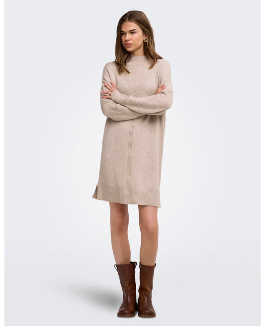 ONLY PRINCESS LS HIGHNECK DRESS - MOCHA MERINGUE/ MELANGE