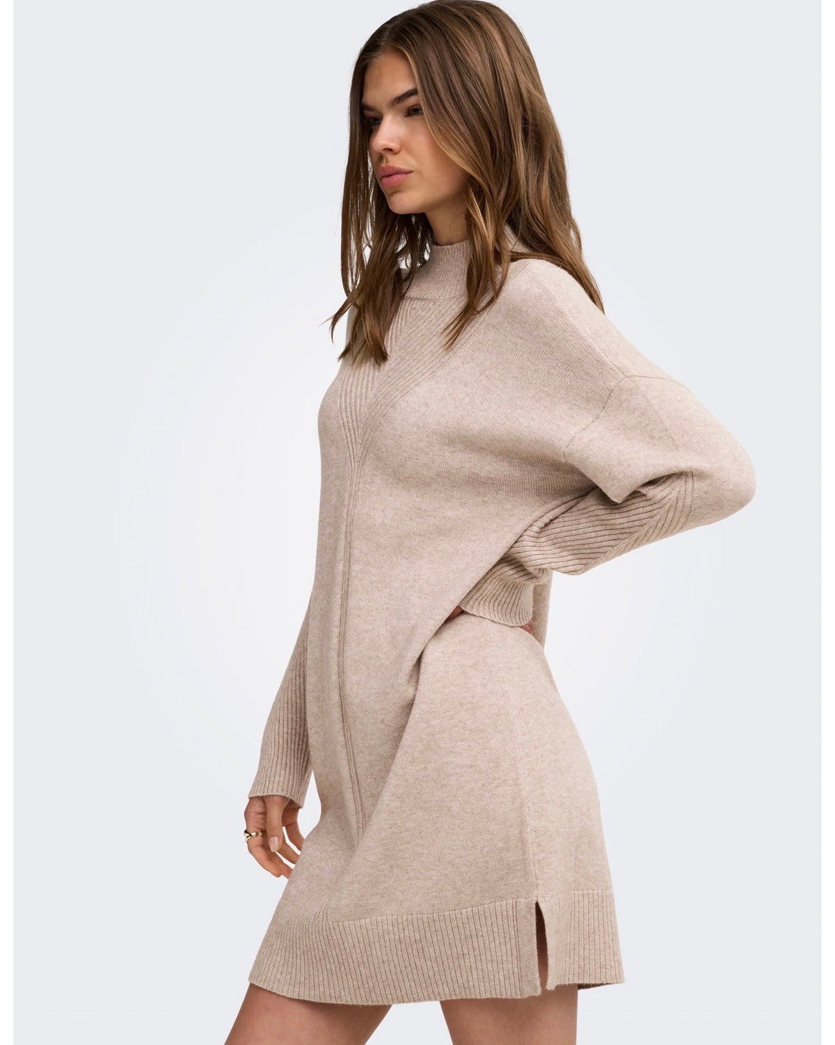ONLY PRINCESS LS HIGHNECK DRESS - MOCHA MERINGUE/ MELANGE
