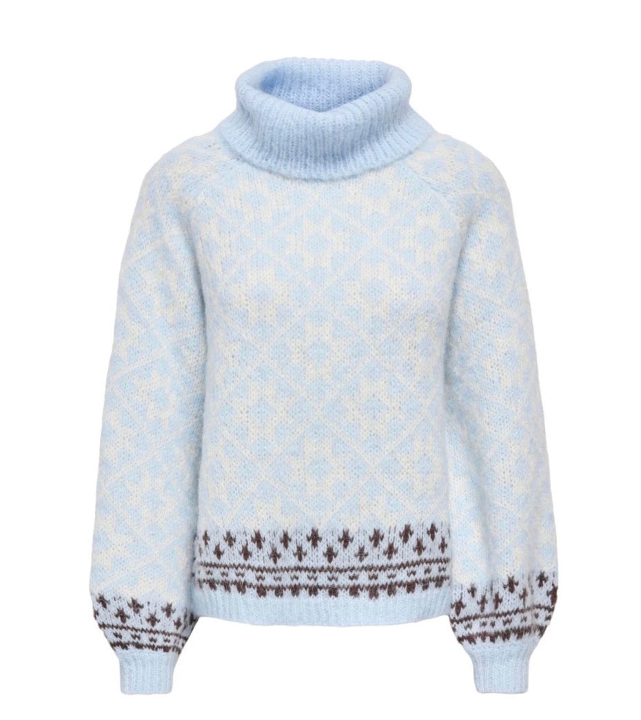 ONLY CARO ROLLNECK LS KNIT - CASHMERE BLUE/BIRCH/COFFEE