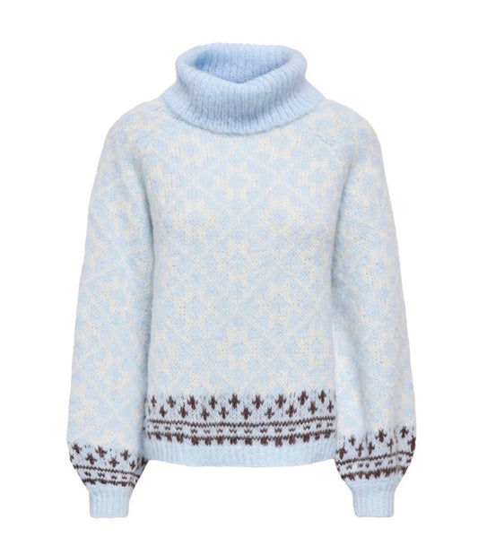 ONLY CARO ROLLNECK LS KNIT - CASHMERE BLUE/BIRCH/COFFEE