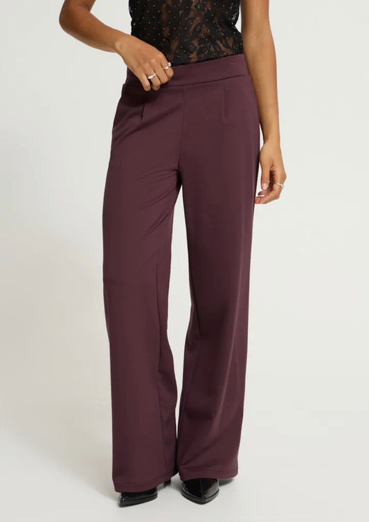 ICHI KATE LONG WIDE PANTS - FUDGE