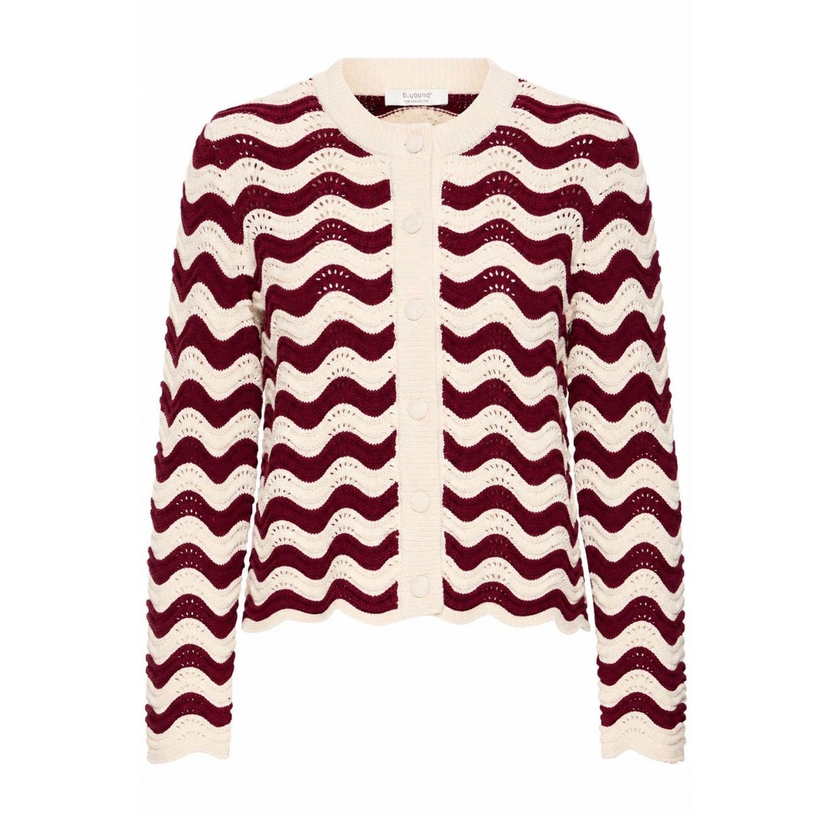 B YOUNG MAGIO O-NECK CARDIGAN -ZIG ZAG STRIPE FIG