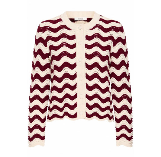 B YOUNG MAGIO O-NECK CARDIGAN -ZIG ZAG STRIPE FIG
