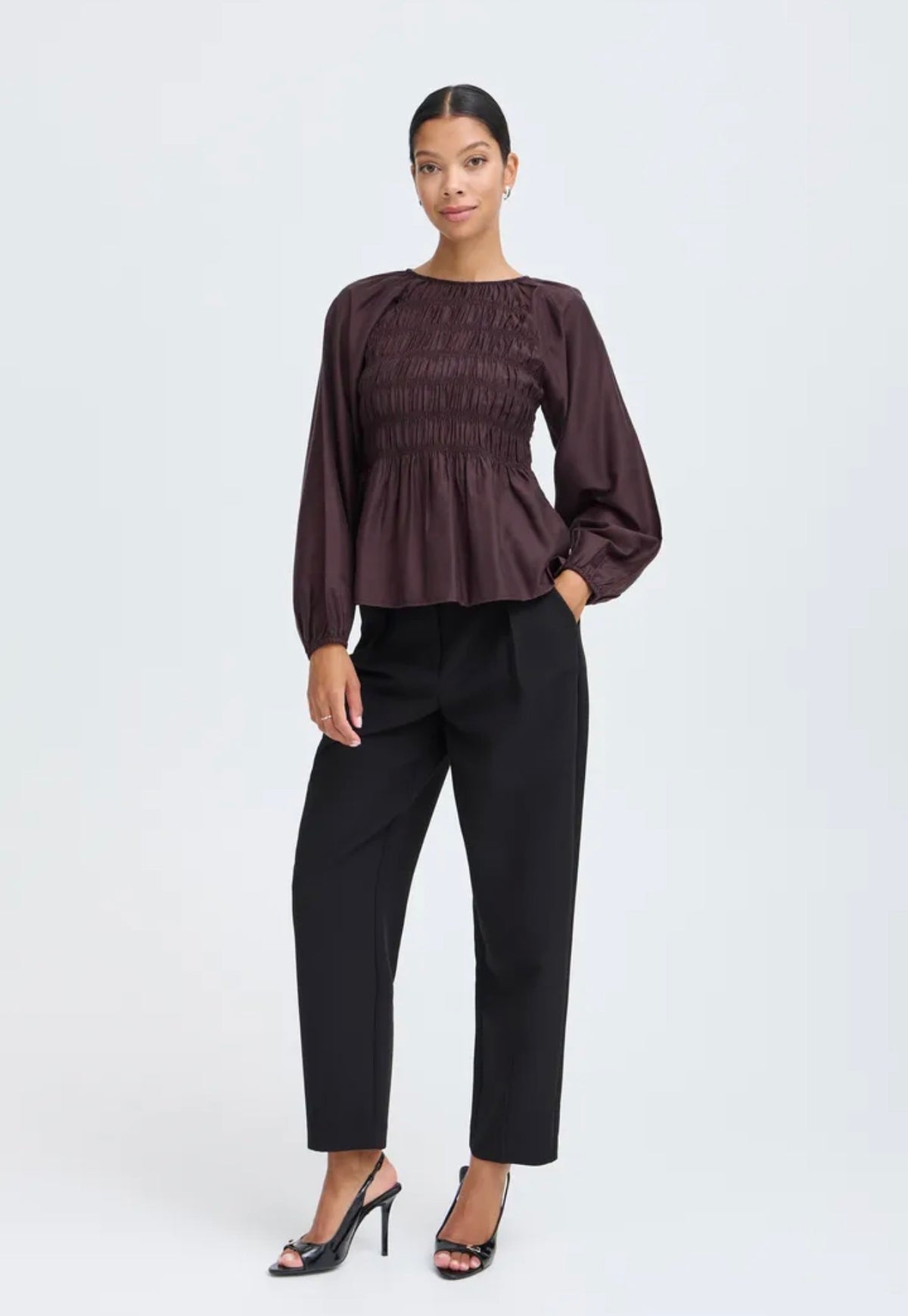 B YOUNG FLAX BLOUSE - FUDGE