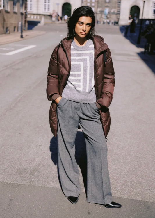 B YOUNG OMEA JUMPER - MID GREY MELANGE / ABSTRACT