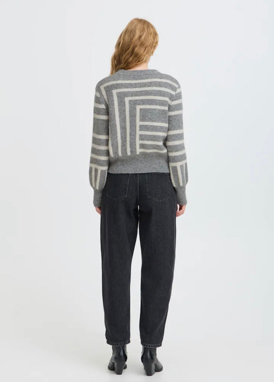 B YOUNG OMEA JUMPER - MID GREY MELANGE / ABSTRACT