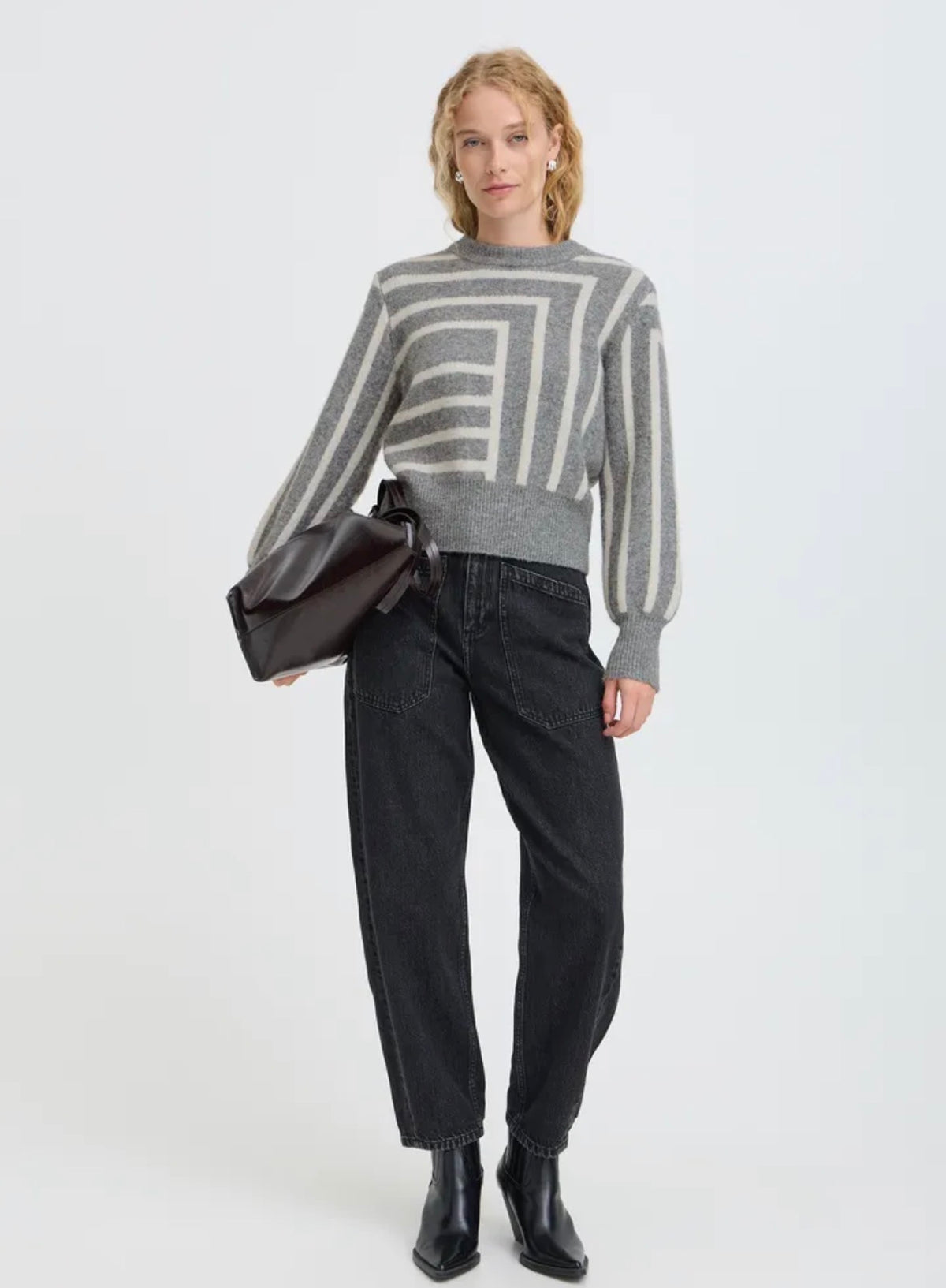 B YOUNG OMEA JUMPER - MID GREY MELANGE / ABSTRACT