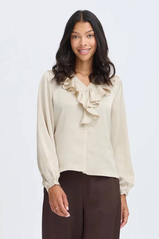 B YOUNG ISA FLOUNCE SHIRT - OATMEAL