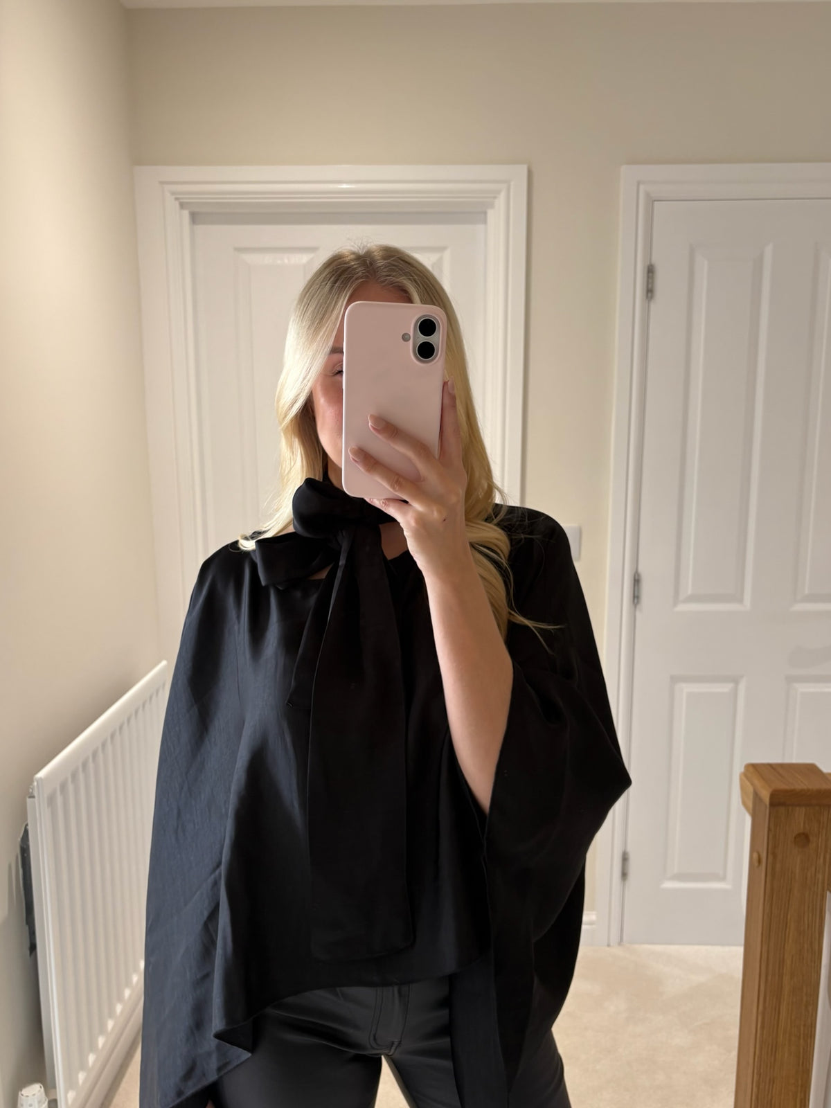 VERO MODA MIRO LS CAPE WITH SCARF TOP - BLACK