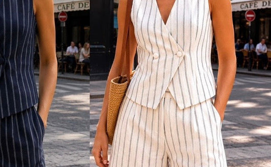 BEIGE PINSTRIPE SHORTS/WAISTCOAT SET