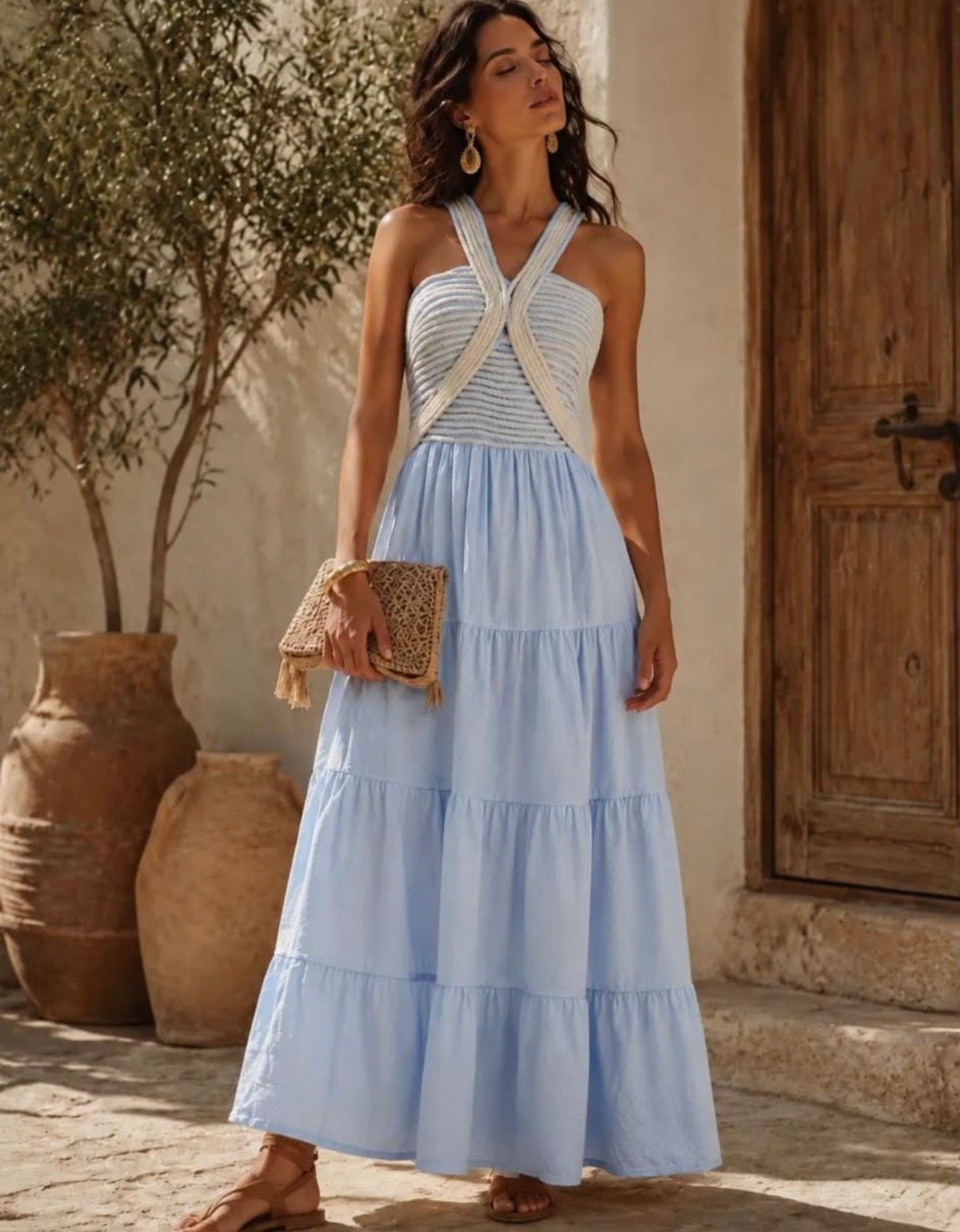 BABY BLUE ROPE DETAIL MAXI DRESS
