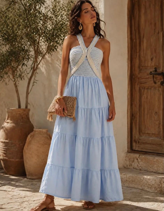 BABY BLUE ROPE DETAIL MAXI DRESS