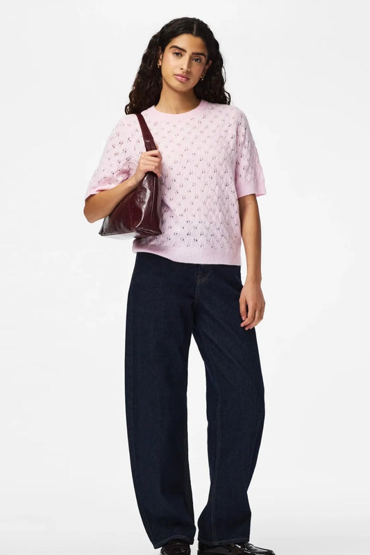 PIECES LELOU SS O-NECK KNIT ROSEATE SPOONBILL/MELANGE