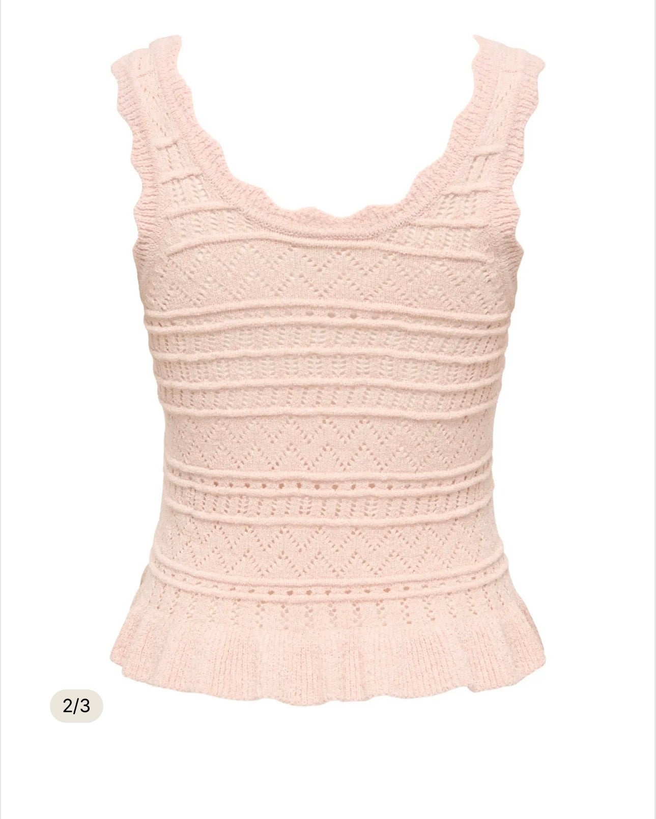 ONLY SUNNY SL U-NECK BUTTON FRILL TOP PEACH WHIP