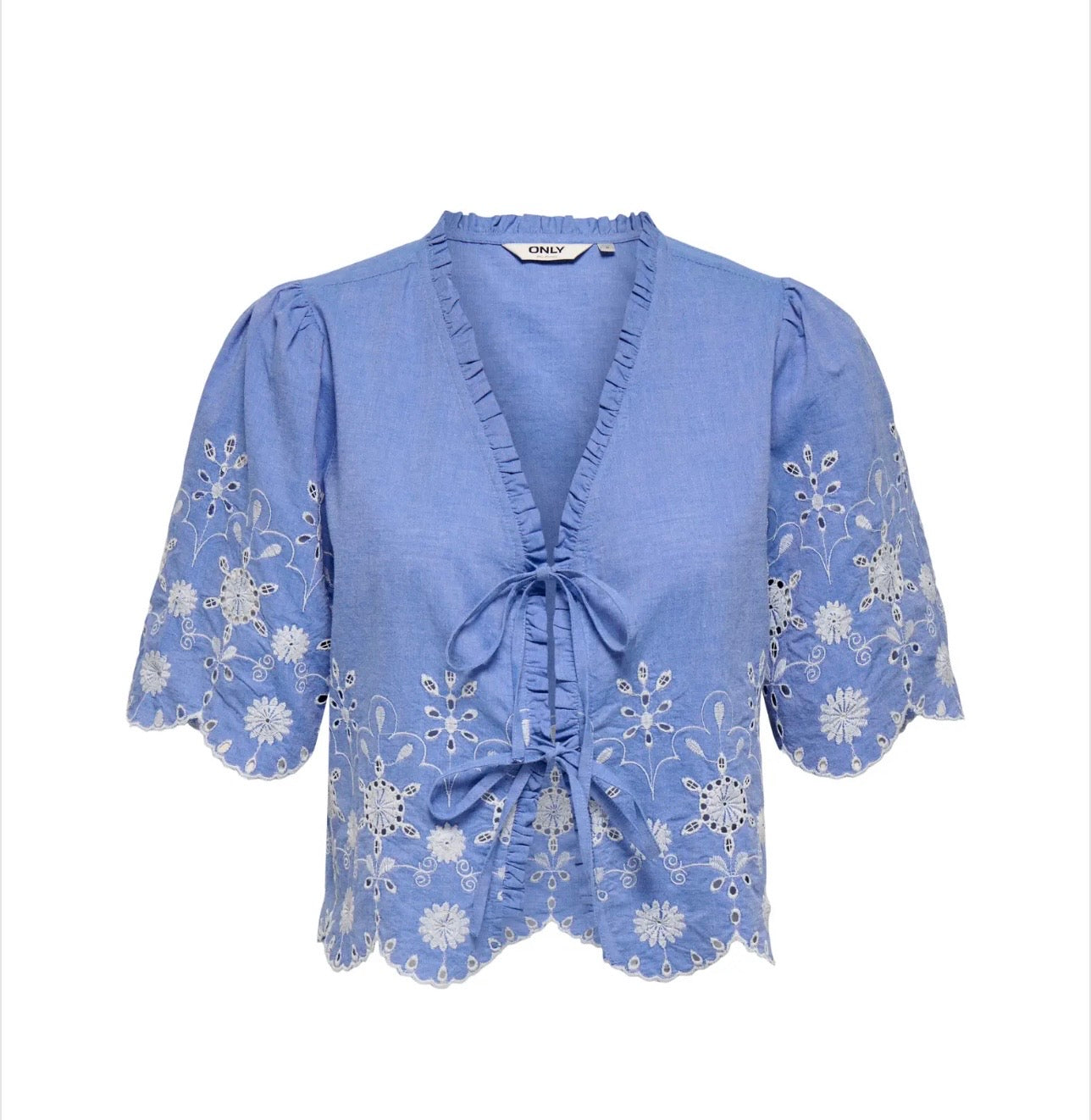 ONLY MIFFY SS EMB TIE TOP in MEDIUM BLUE DENIM
