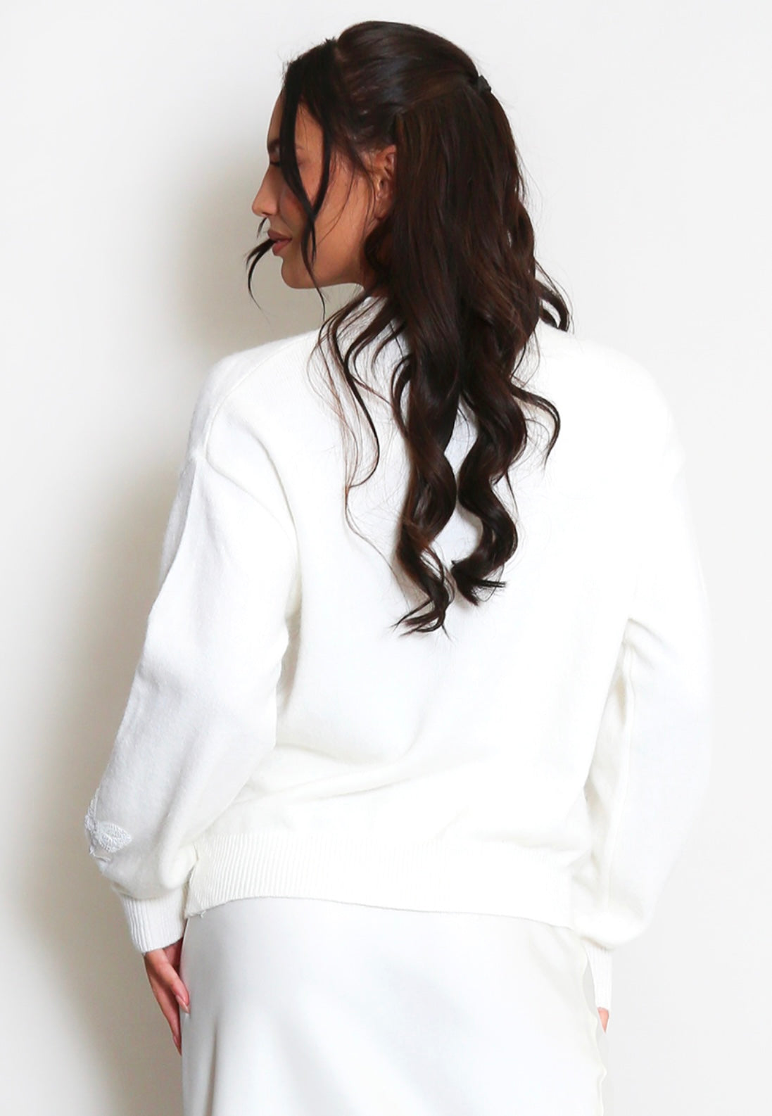 Winter White Sequin Bow Jumper