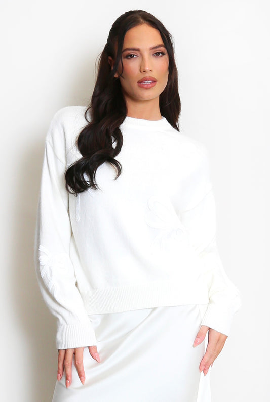 Winter White Sequin Bow Jumper