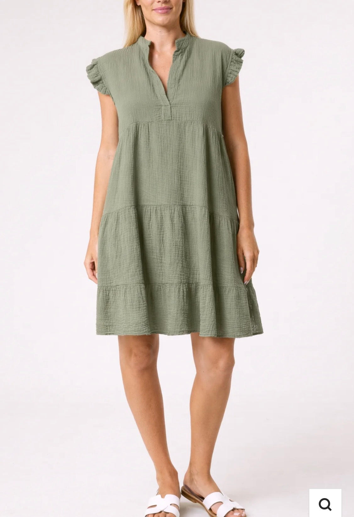 V NECK TIERED FRILL SLEEVE SUMMER DRESS