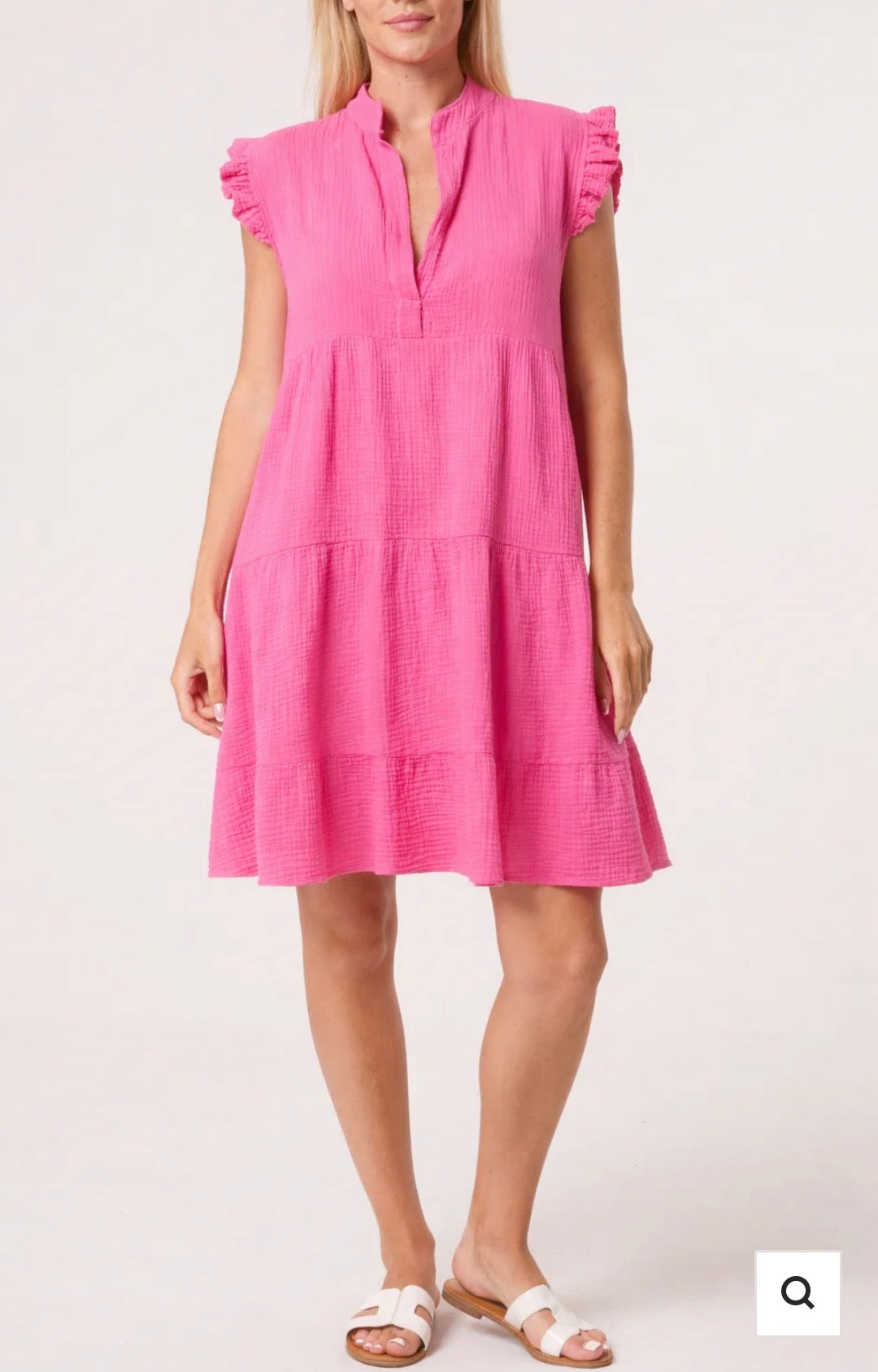 V NECK TIERED FRILL SLEEVE SUMMER DRESS