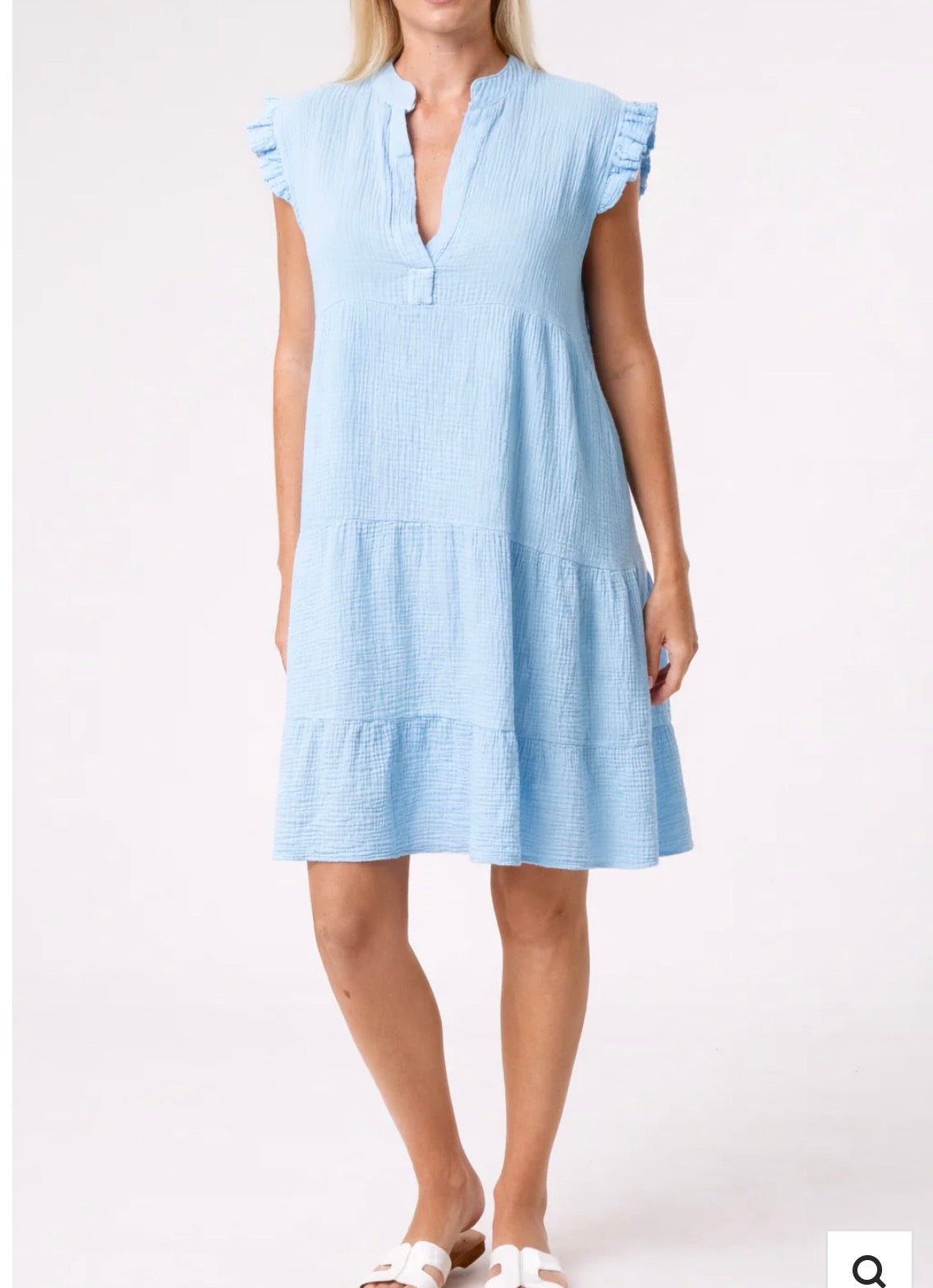 V NECK TIERED FRILL SLEEVE SUMMER DRESS