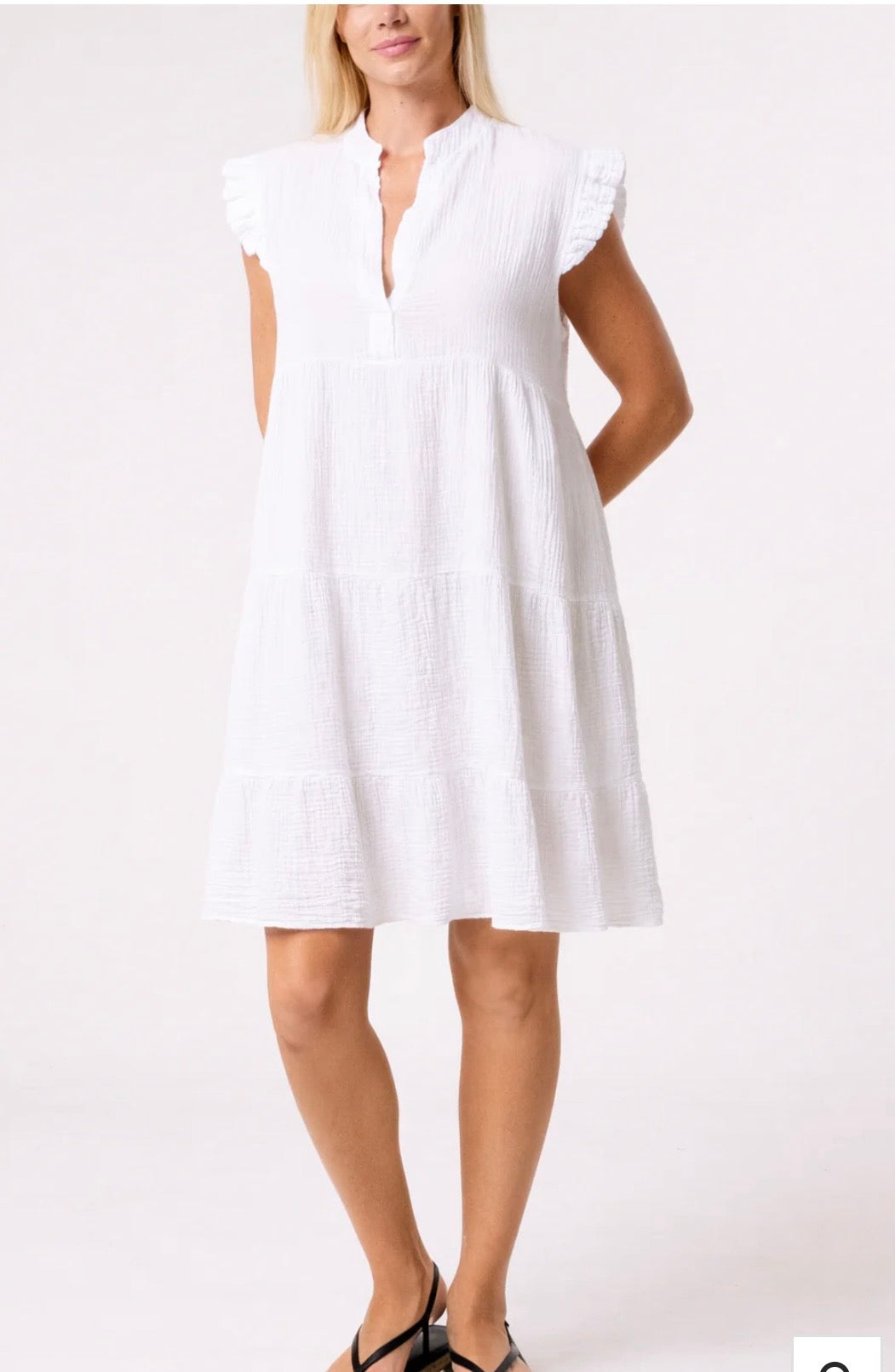 V NECK TIERED FRILL SLEEVE SUMMER DRESS
