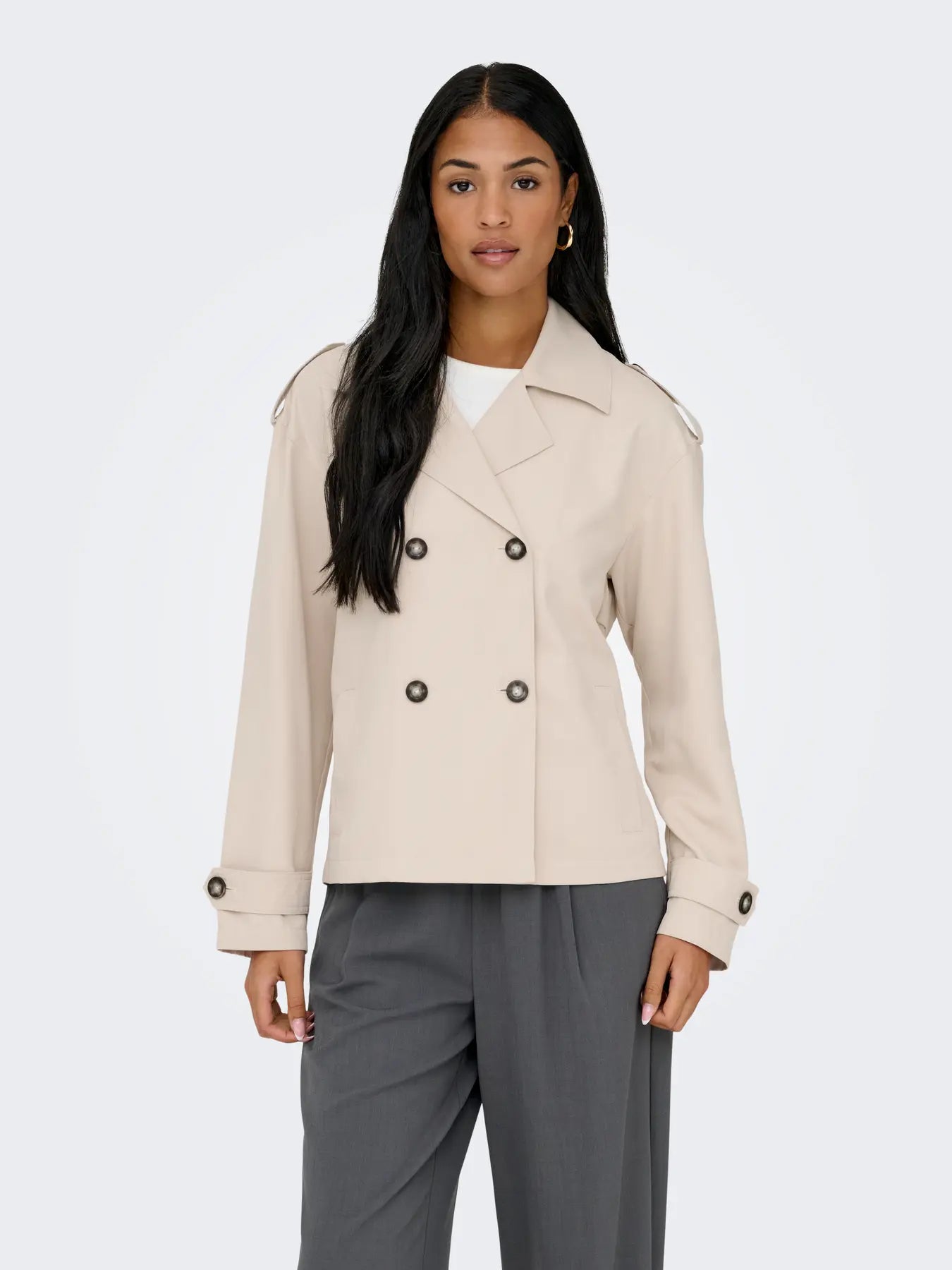 ONLY HANNAH SHORT LIFE TRENCHCOAT in HUMUS