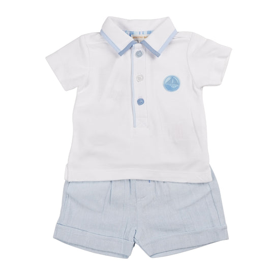 Mintini Polo Top & Short Set White/Blue MB6323A