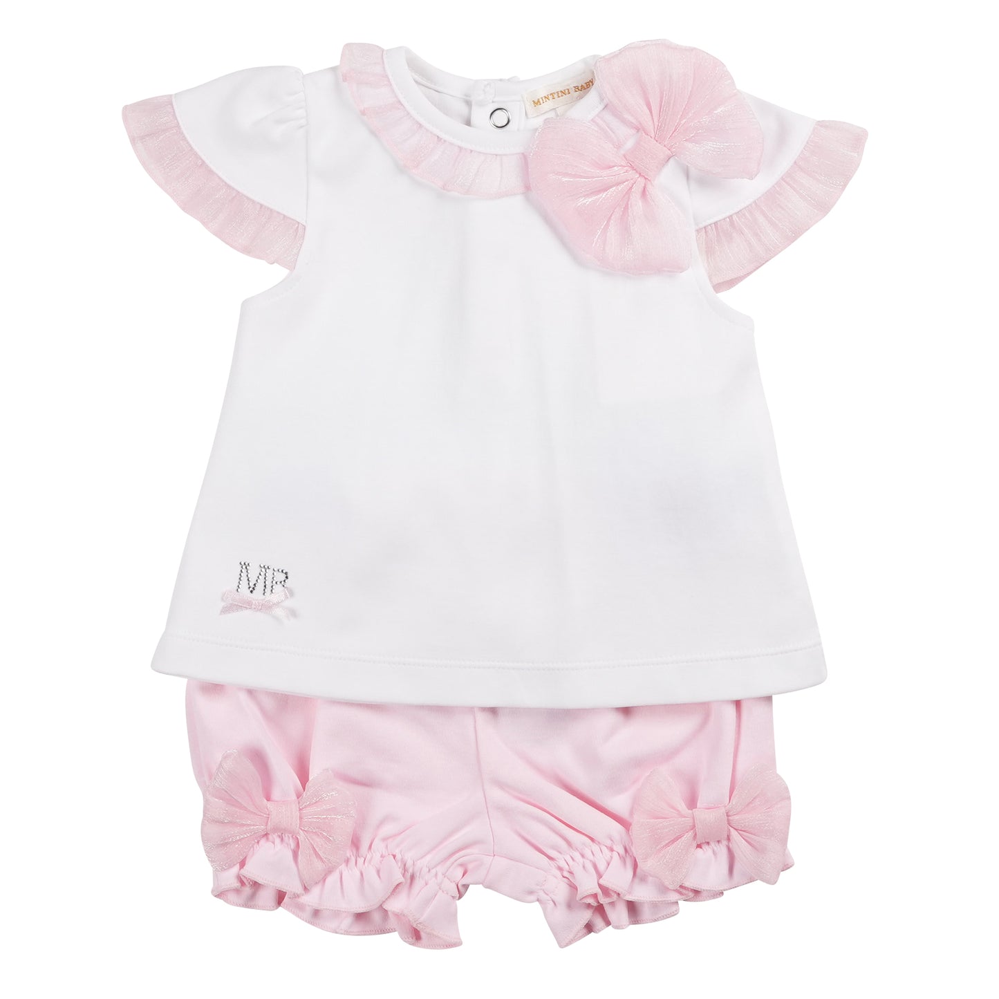 Mintini Top And Bloomer Set White-Pink MB6404A