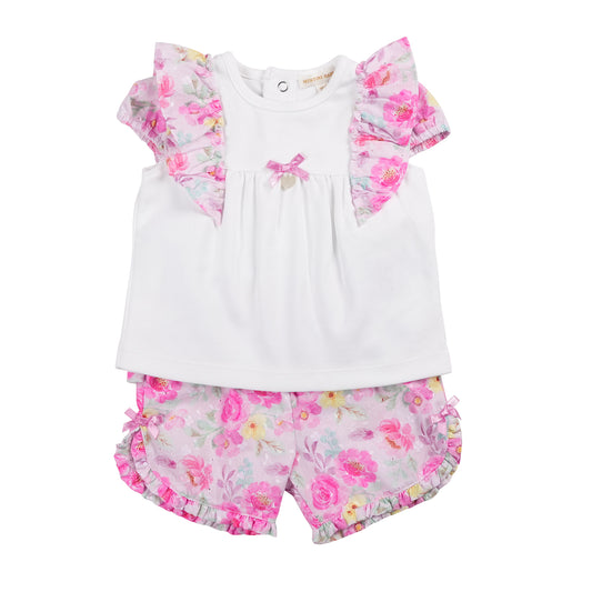 Mintini Top & Short Set White-Floral MB6476A