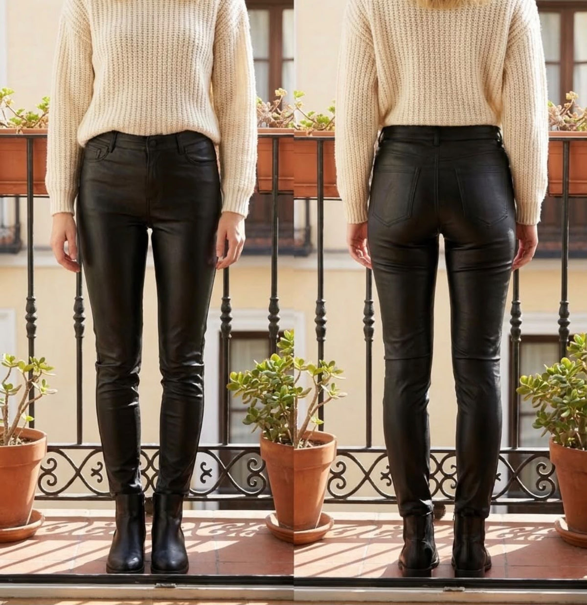 PU COATED JEANS - BLACK