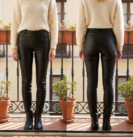 PU COATED JEANS - BLACK