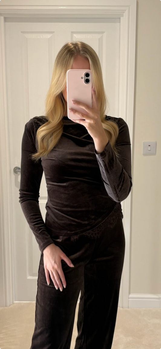 VERO MODA RIKKE LS BOATNECK LACE MIX TOP - CHOCOLATE TORTE