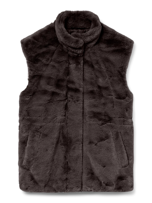 VERA MODA SONJA POPPY FAUX FUR WAISTCOAT CHOCOLATE