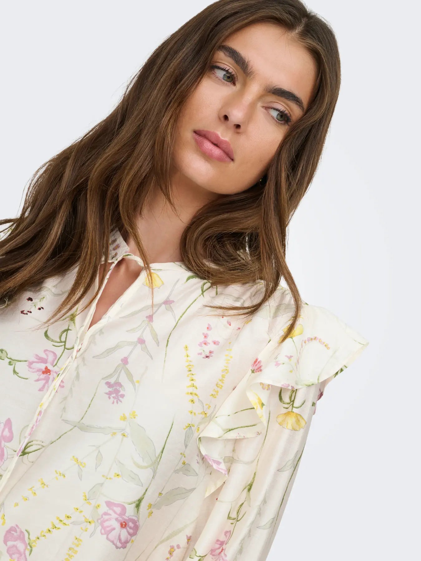 ONLY JEONA LS TIE TOP 15372496 CLOUD DANCER/GARDEN FLOWER