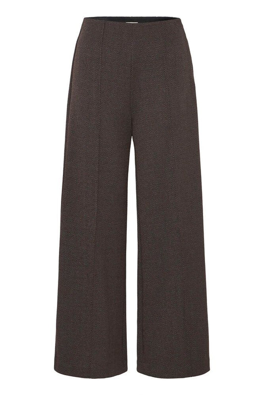 ICHI KATE JACQUARD TROUSERS BLACK BROWN HERRINGBONE 20121602