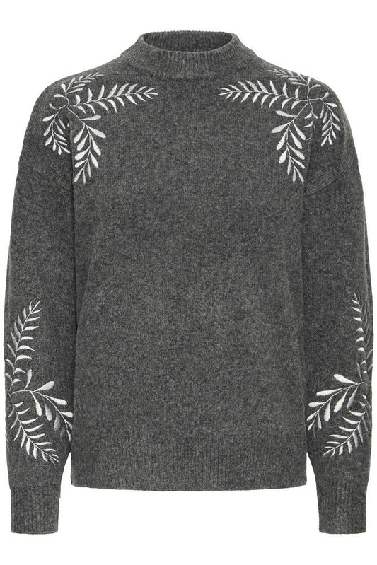 B YOUNG MAGGE EMB JUMPER DARK GREY MELANGE 20818186