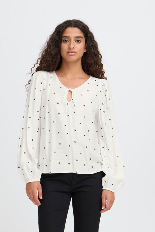 ICHI ELVA LONG SLEEVE BLOUSE SMALL HEARTS 20124618